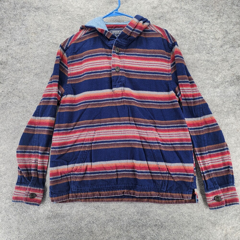 American Eagle Hoodie Womens Medium Blue Red Striped